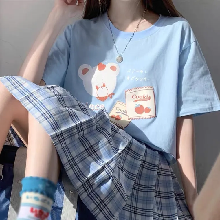 JAPANESE CUTE BEAR PRINT OVERSIZED T-SHIRT BY50009