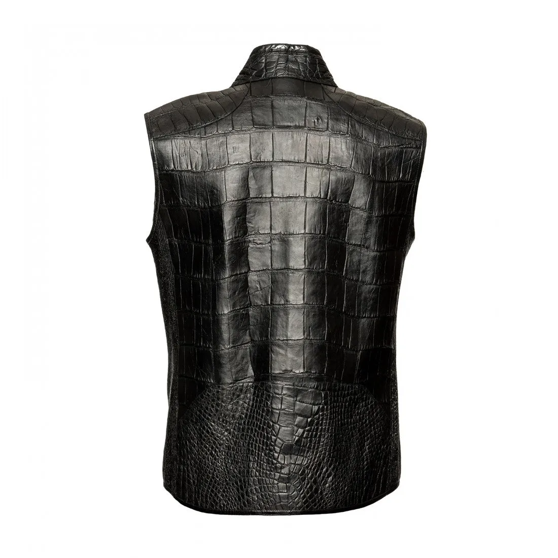 VL003G - Cuadra black casual fashion full exotic alligator leather vest for men