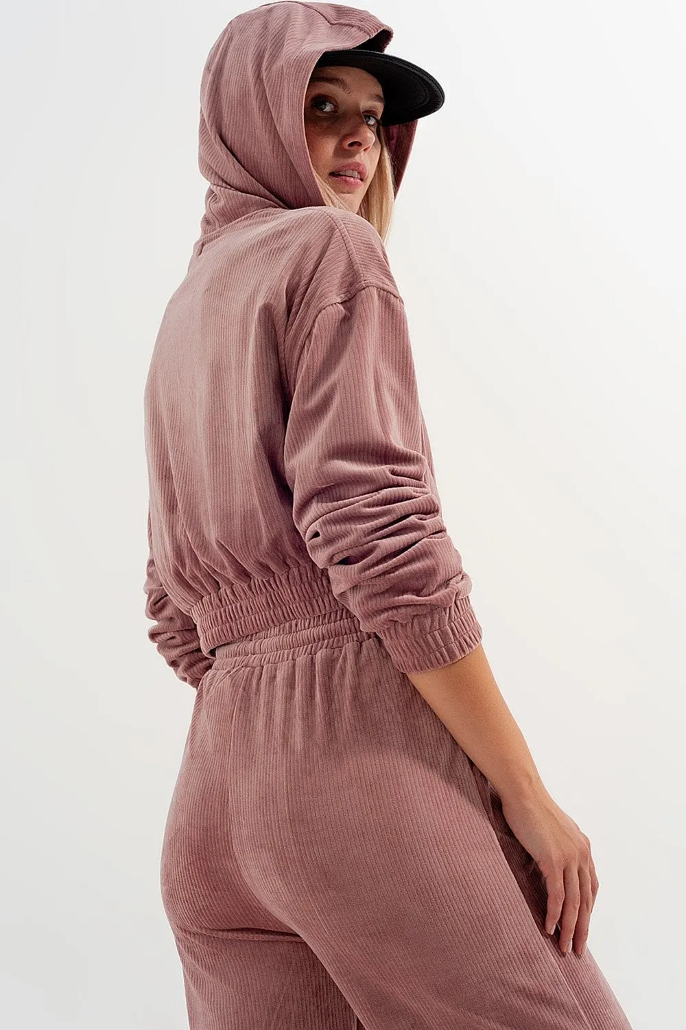 Zip Through Hoodie in Pink