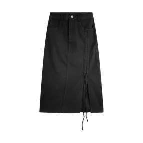 High Waist Drawstring Denim Midi Pencil Skirt EE5