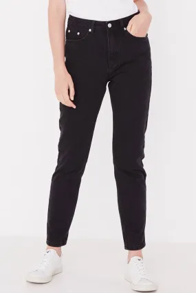 High Waist Rigid Washed Black Denim Jean