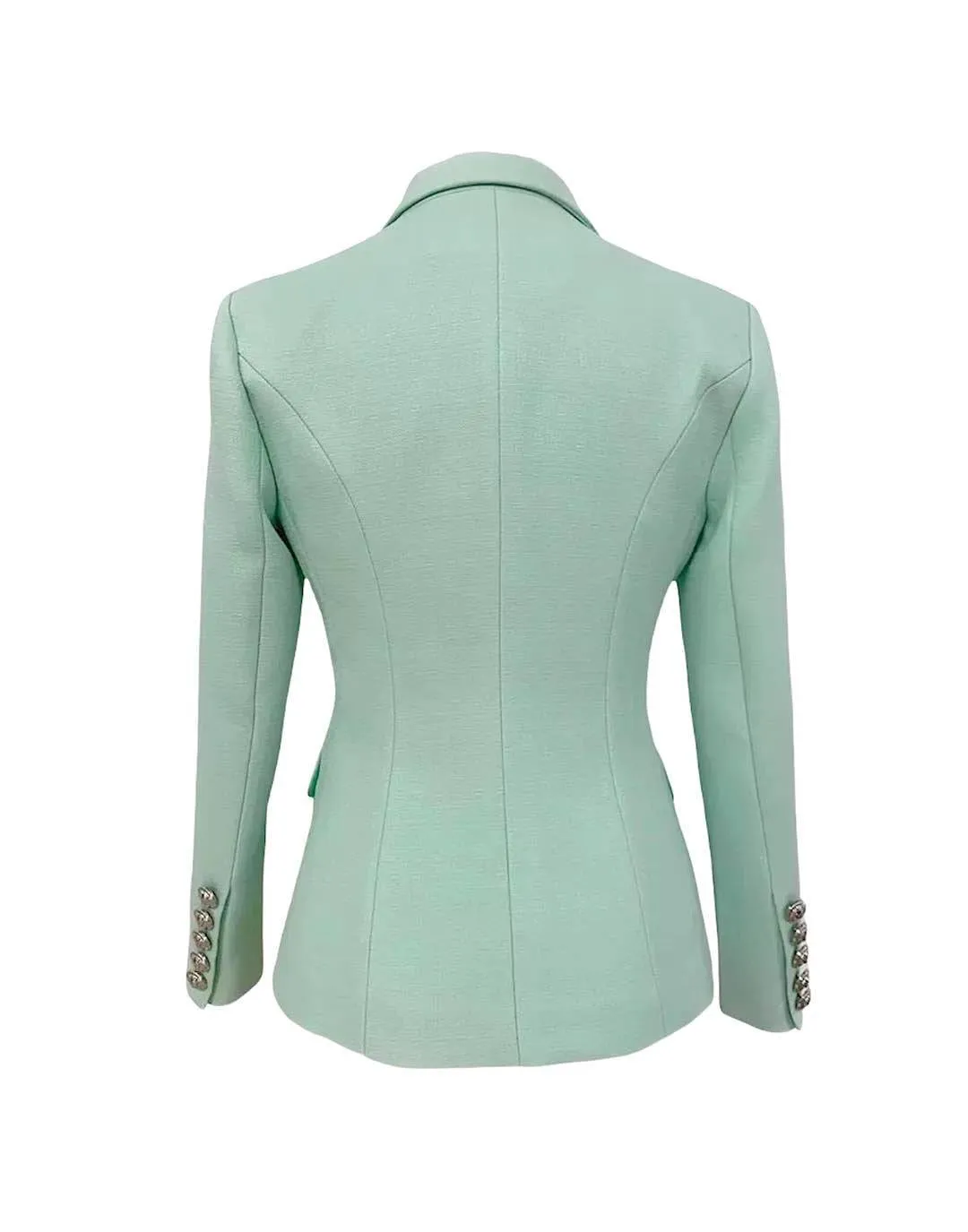 Mint Green Silver Buttoned Double Breasted Blazer