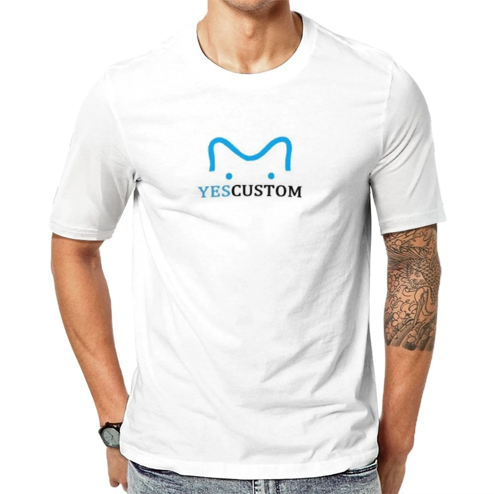 Custom Logo White Men's Classic T-shirt Personalized Men's Round Neck T-shirt