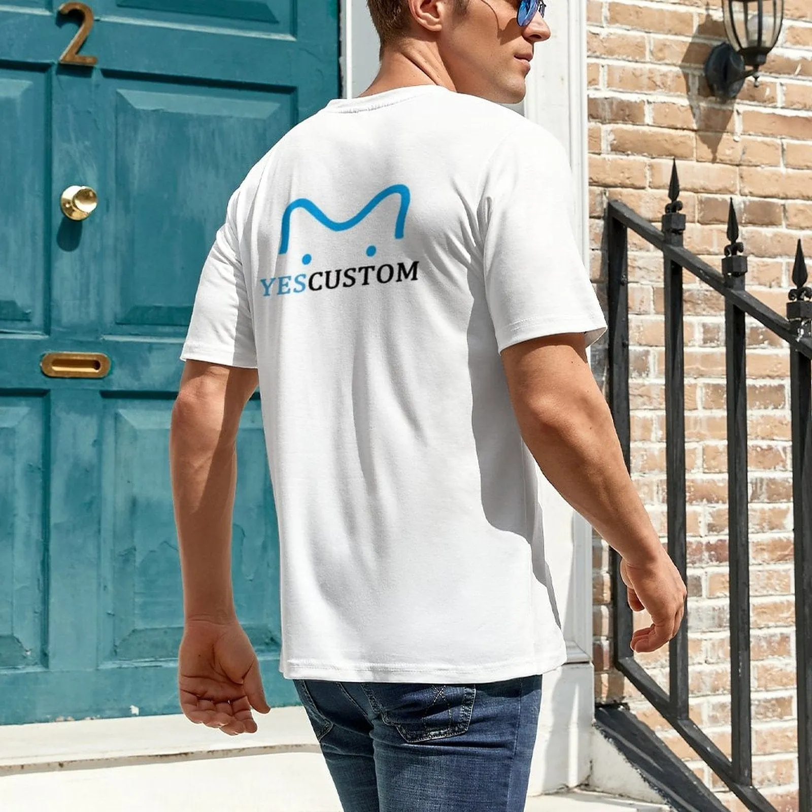 Custom Logo White Men's Classic T-shirt Personalized Men's Round Neck T-shirt