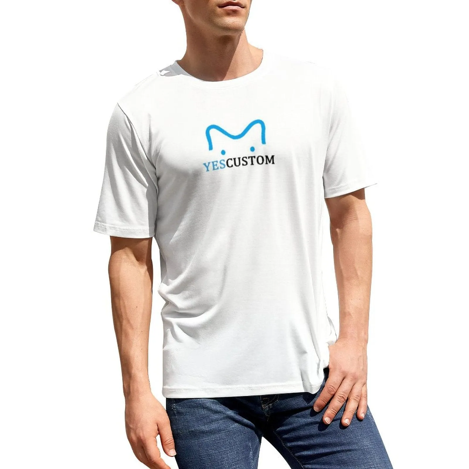 Custom Logo White Men's Classic T-shirt Personalized Men's Round Neck T-shirt