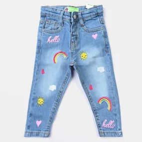 Infant Girls Denim Stretch Pant Sun Shine Rainbow-Ice Blue