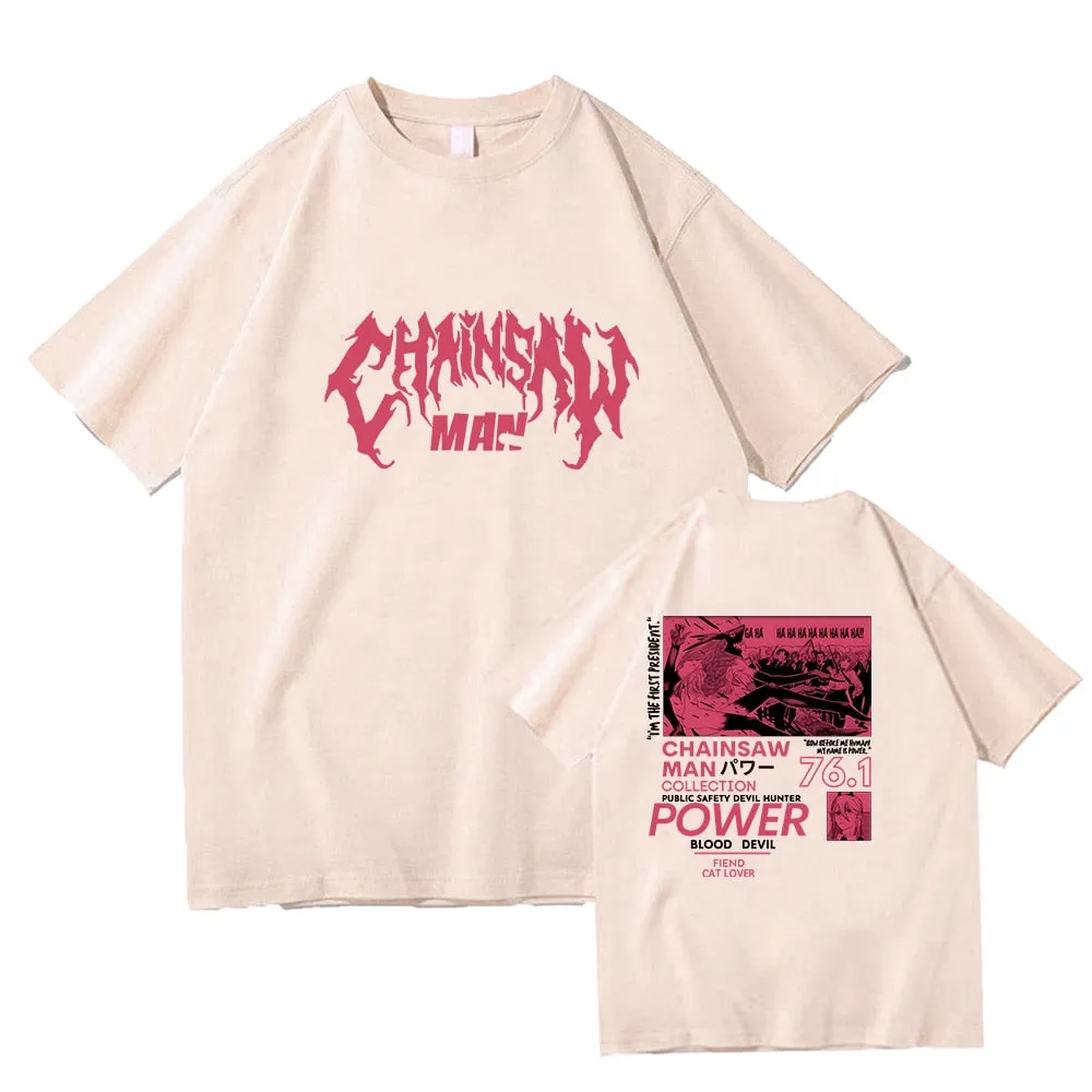 Power Chainsaw Man T-shirt Cotton Tshirts Casual Short Sleeve Clothes High Quality