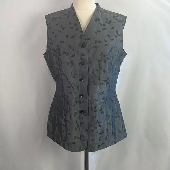 EscadaGreyLeaf Print With Pockets Vest NWT