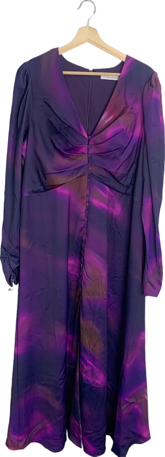 Fig & Basil Purple Button Down Long Dress UK 20