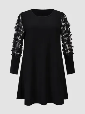 Lace Sleeves Party Dress - Black