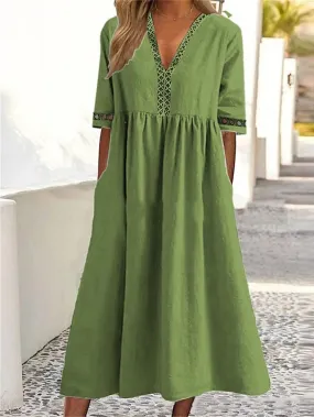 Lantern Sleeve Swing Dress with Backless Design