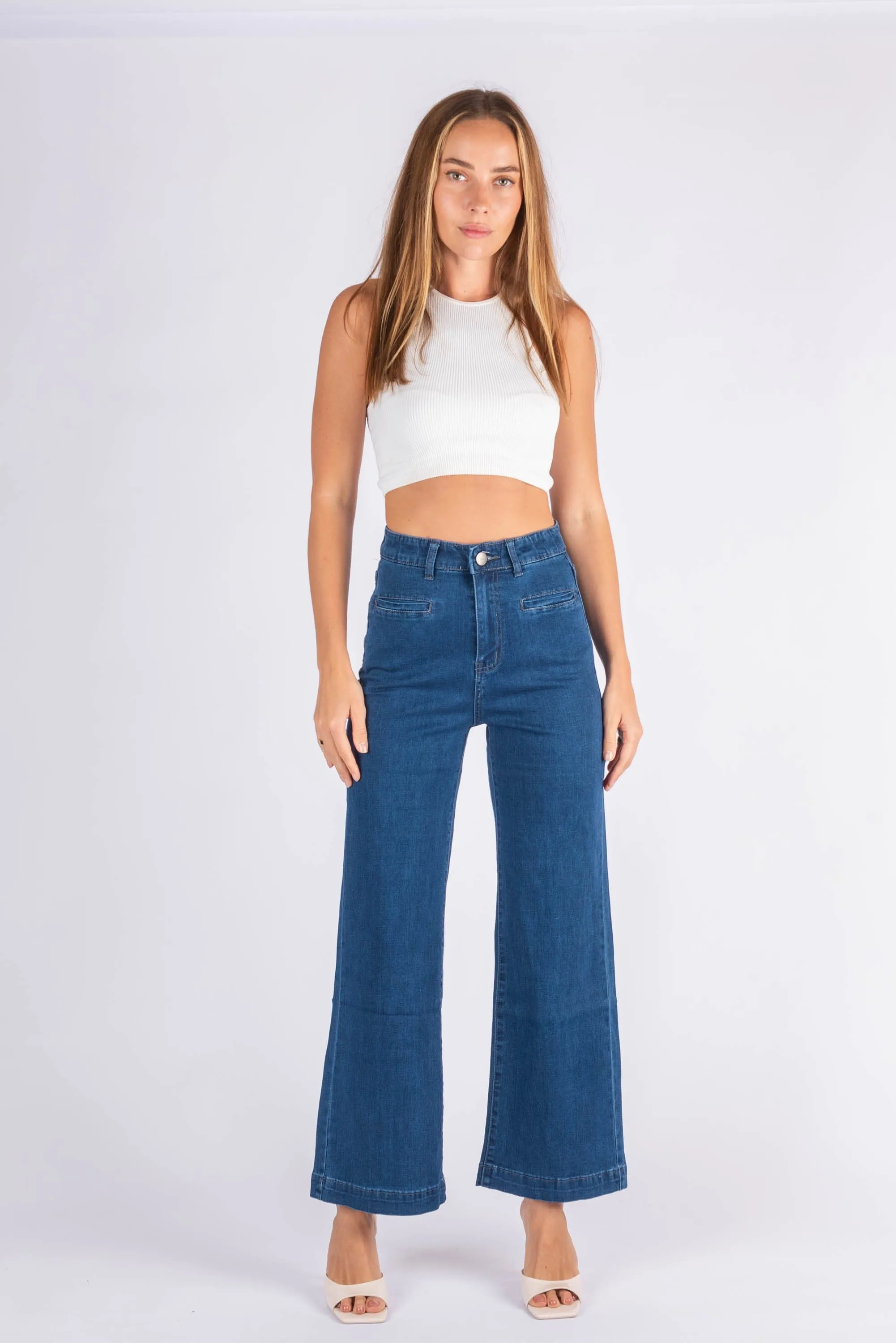 Wakee Denim Wide Leg Ladies Jean - Denim Blue