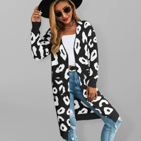 Leopard Print Knitted Women Cardigan Sweater