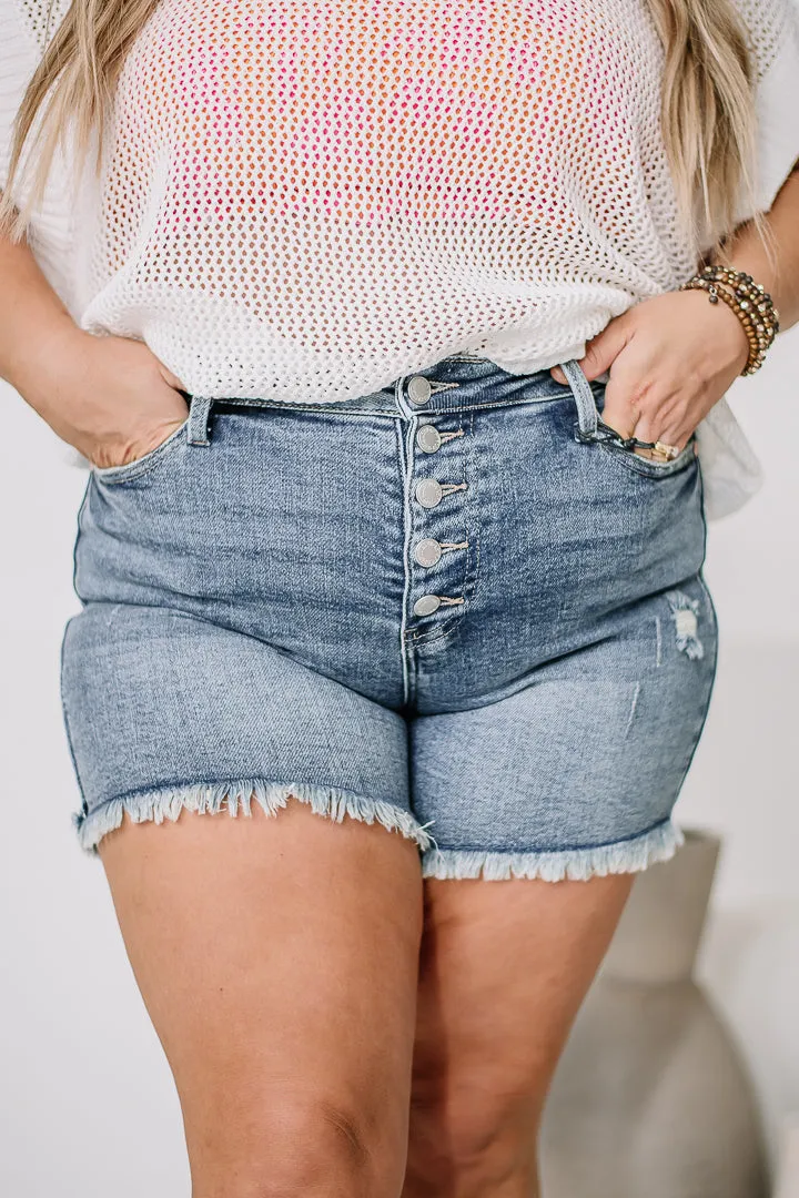 Out Of The Blue Button Up Denim Shorts