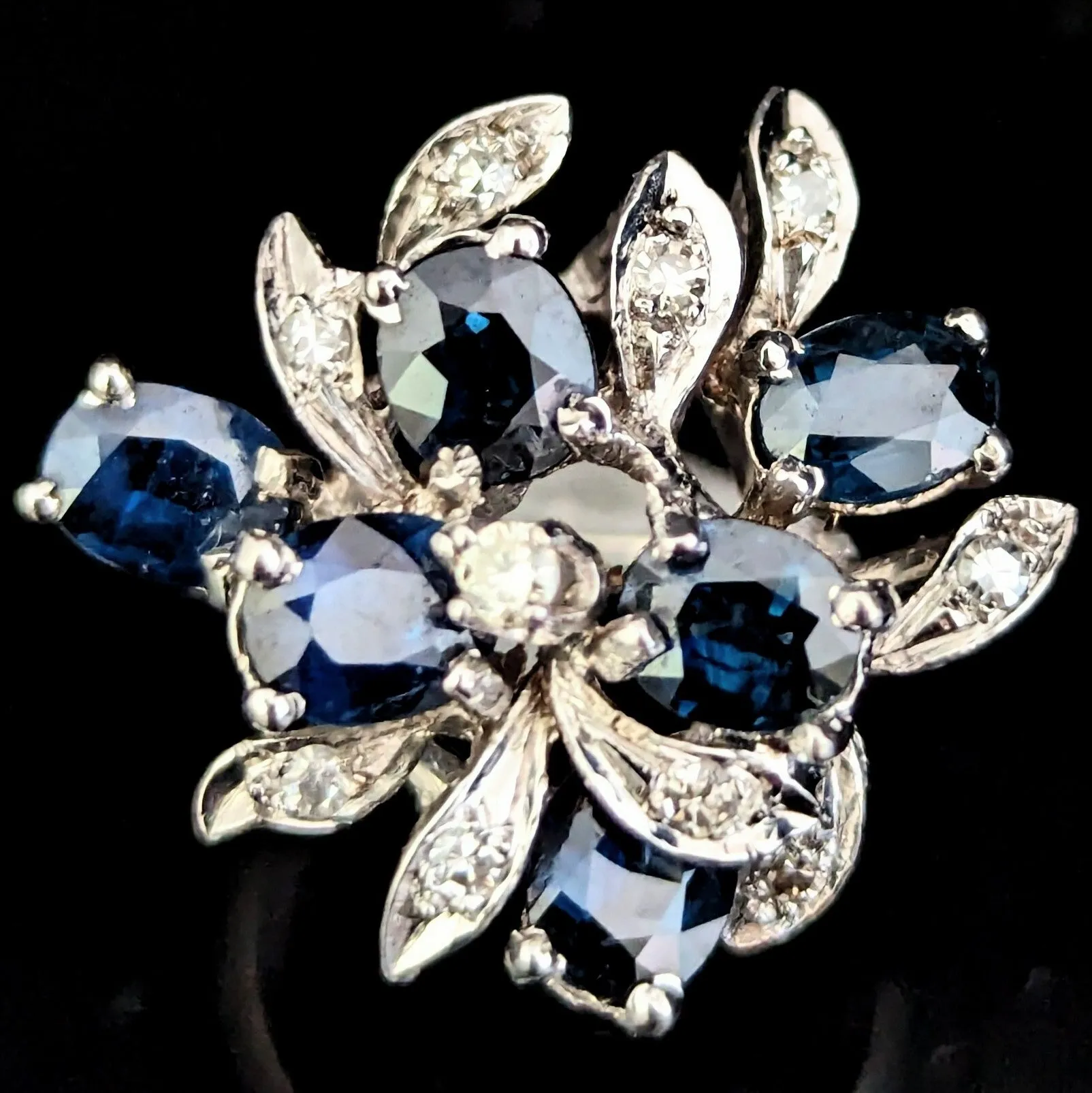 The Raymond - Vintage Diamonds Sapphires 14k Gold Cocktail Ring