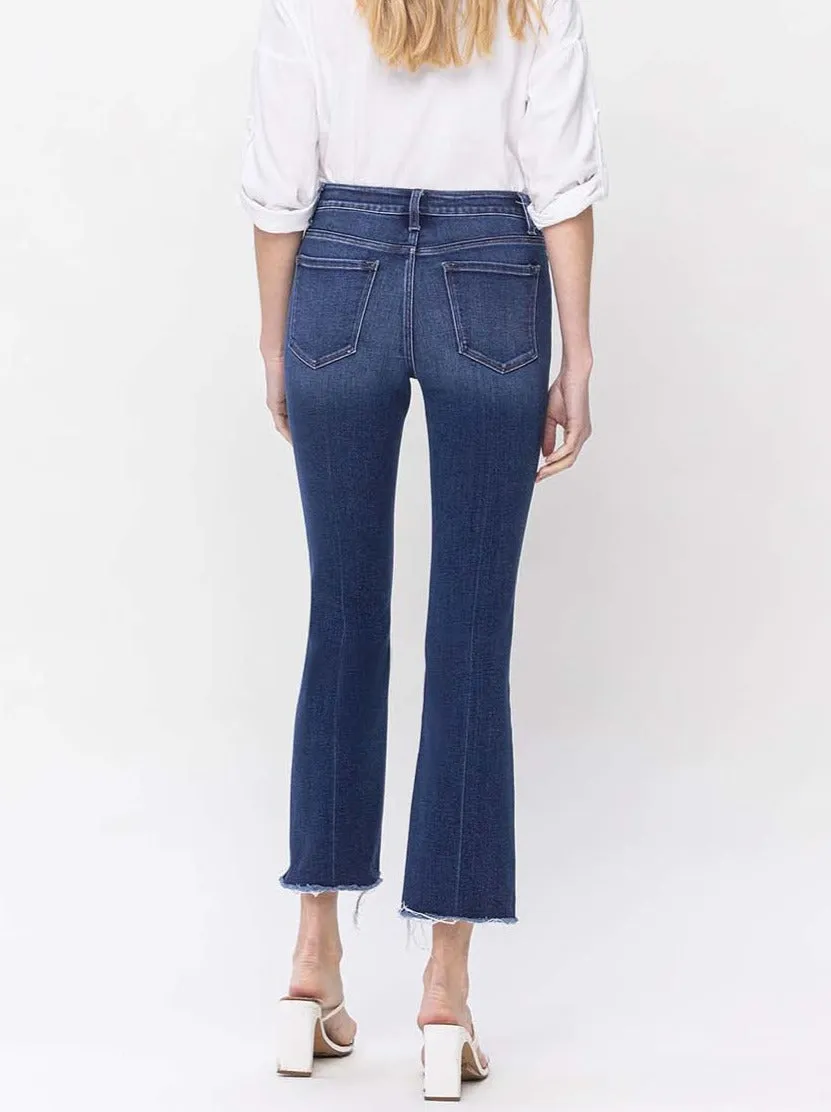 Vervet : High Rise Step with Raw Hem Kick Flare Jean