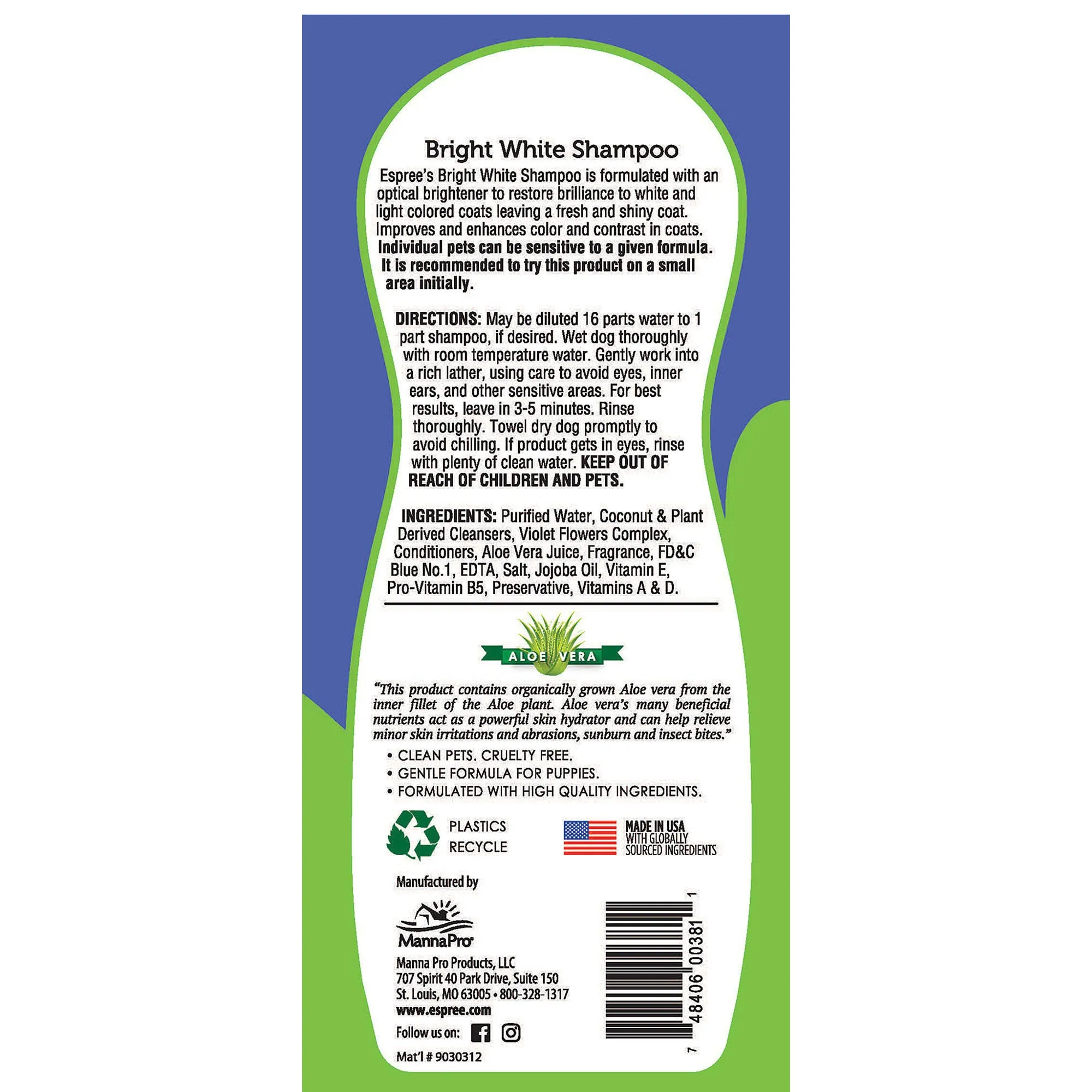 Espree Bright White Shampoo For Dogs & Cats 20 Ounce