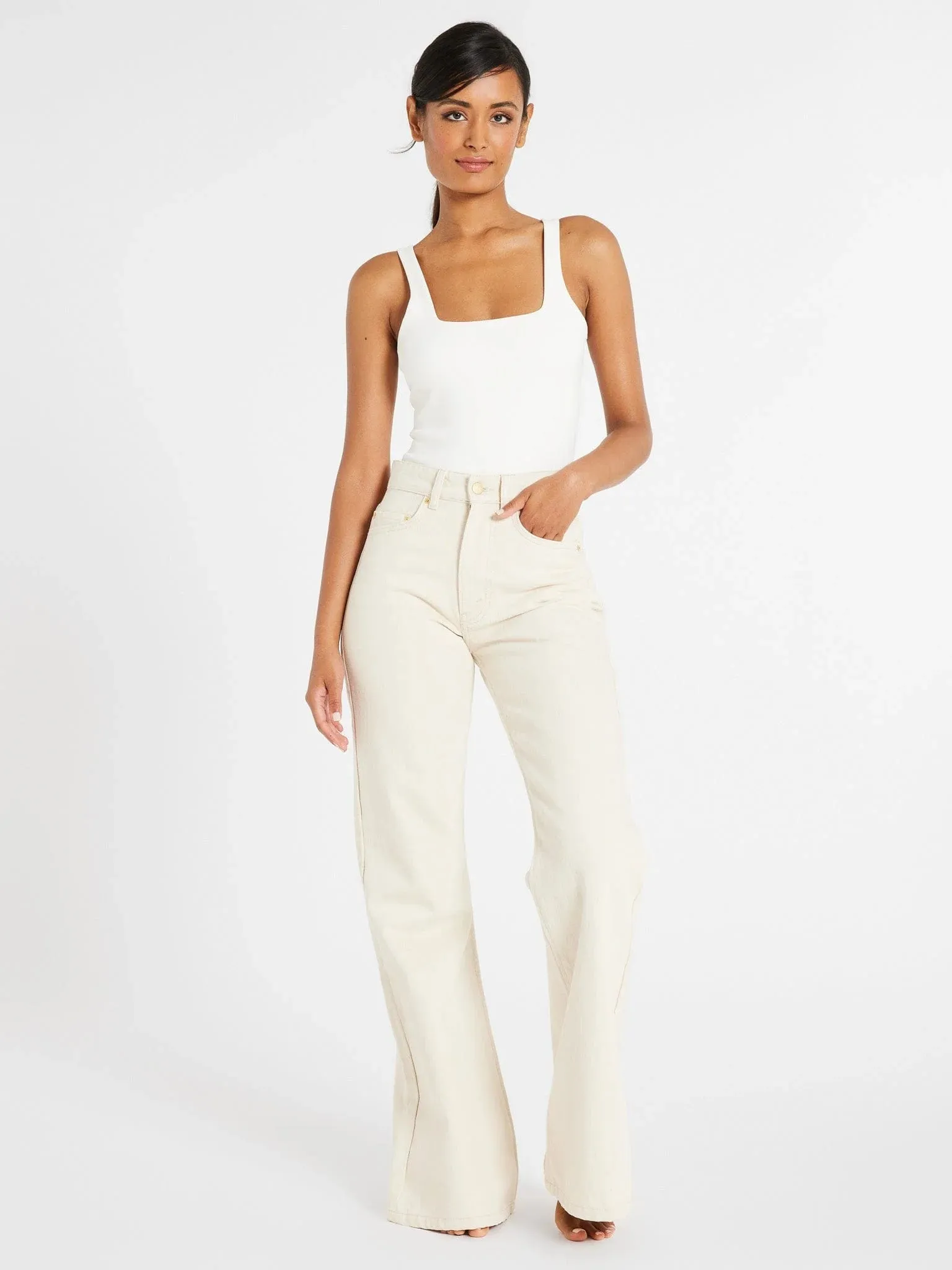 Mille Ashton High Rise Wide Leg Flare Jean in Sand