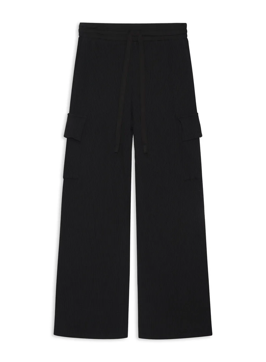 Luxe Thermal Drawstring Cargo Pant in Black