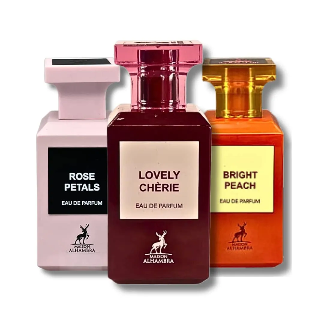 Maison Alhambra Rose Petals, Bright Peach, & Lovely Cherie EDP - 80Ml (2.7 Oz) (AMAZING BUNDLE)