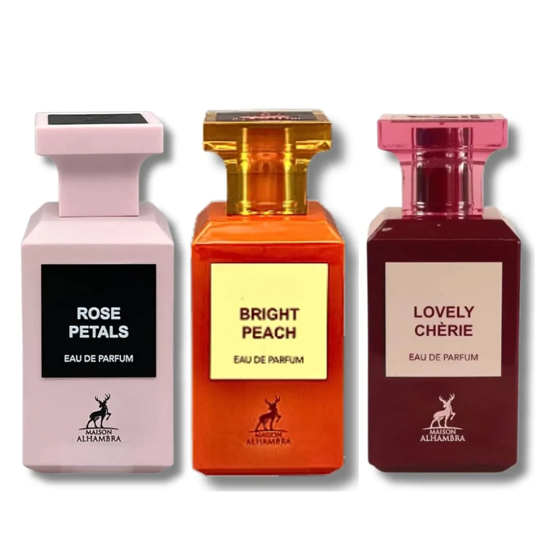 Maison Alhambra Rose Petals, Bright Peach, & Lovely Cherie EDP - 80Ml (2.7 Oz) (AMAZING BUNDLE)