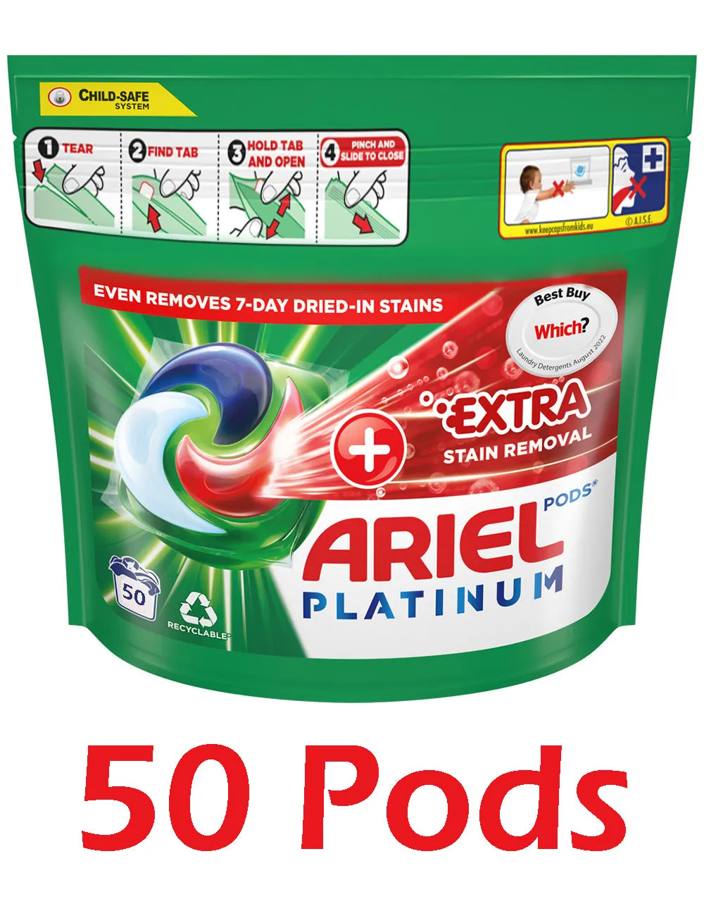 Ariel Platinum Washing Pods 50 Washes  Extra Stain Removal On top