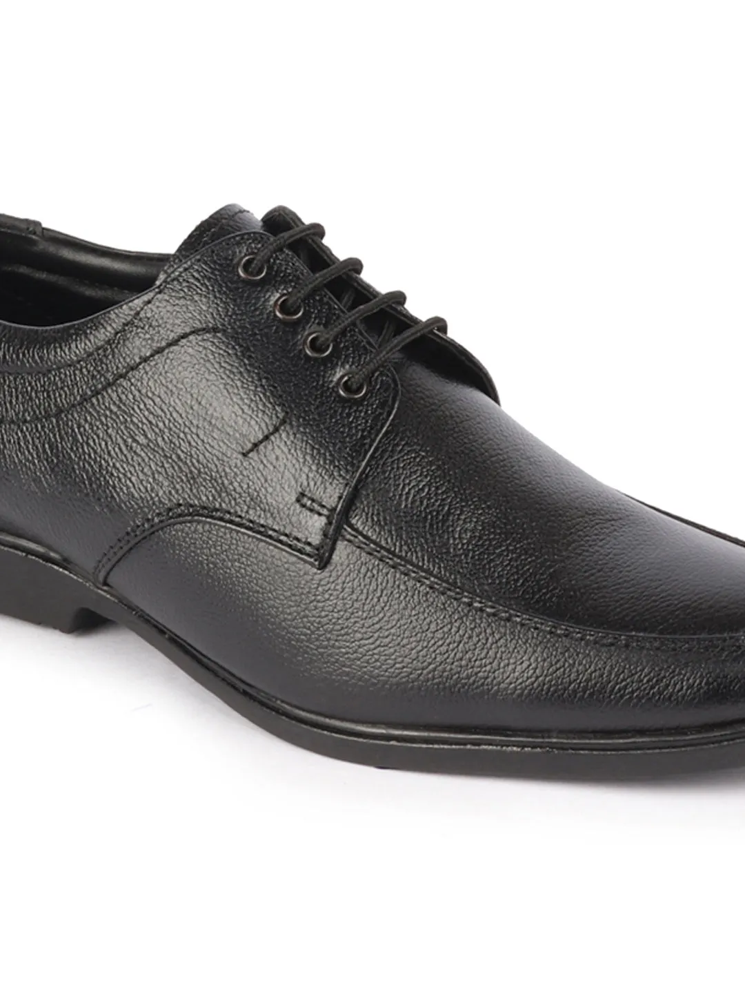 Men Black Genuine Leather Formal Office Pointed Toe Derby Lace Up Shoes with Comfort EVA Pad Insole