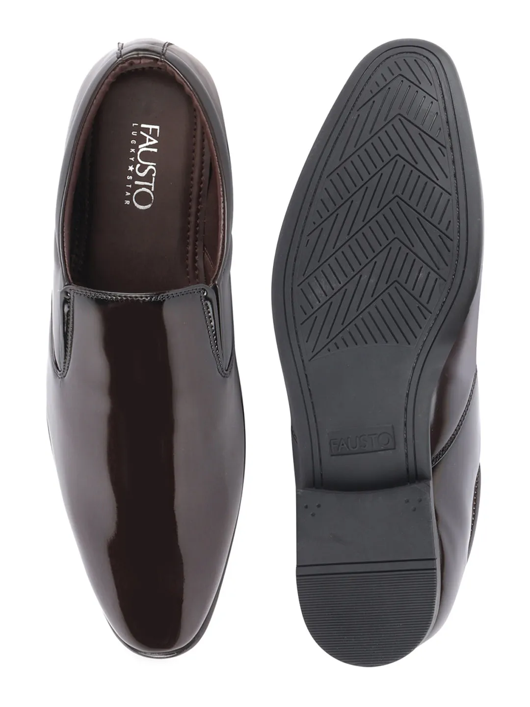 Men Brown Patent Leather Party Formal Office Slip On Shoes