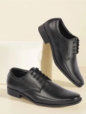 Men Black Genuine Leather Formal Office Work Round Toe Derby Lace Up Shoes with Comfort EVA Pad Insole