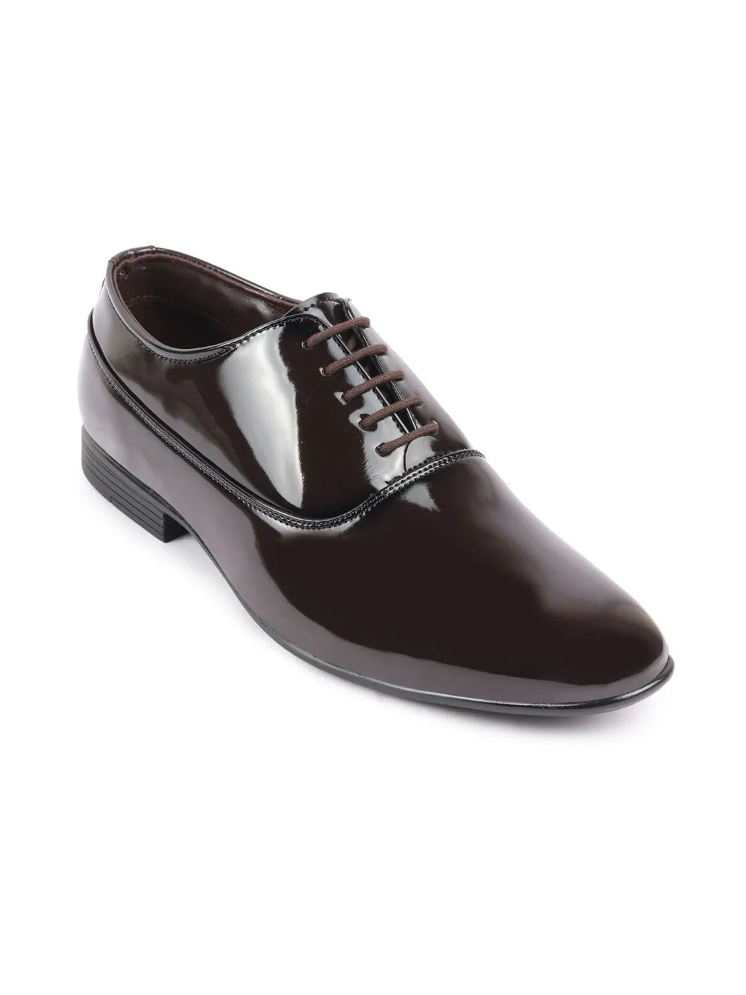 Men Brown Patent Leather Party Formal Office Lace Up Derby Shoes