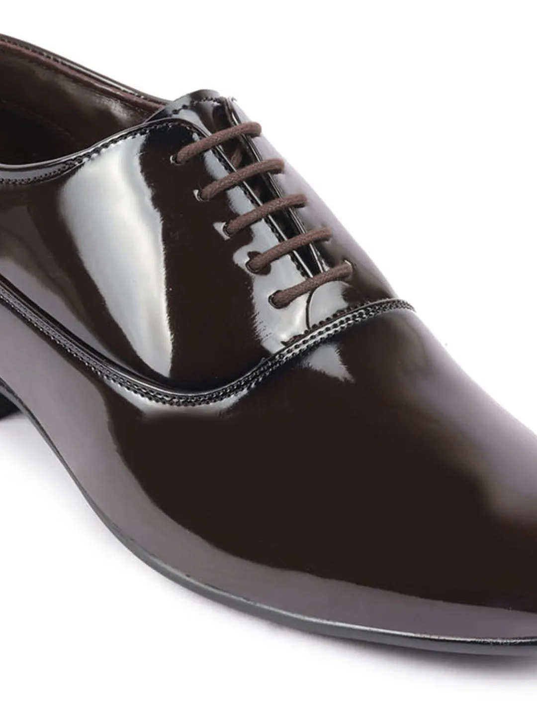 Men Brown Patent Leather Party Formal Office Lace Up Derby Shoes