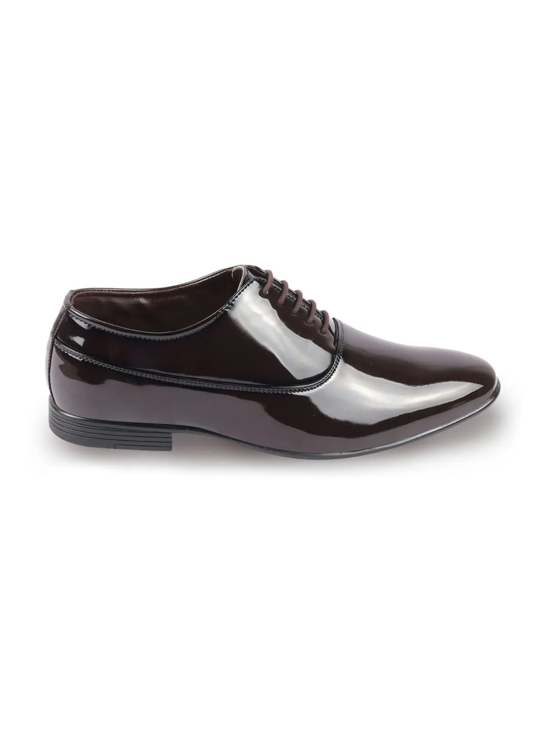 Men Brown Patent Leather Party Formal Office Lace Up Derby Shoes