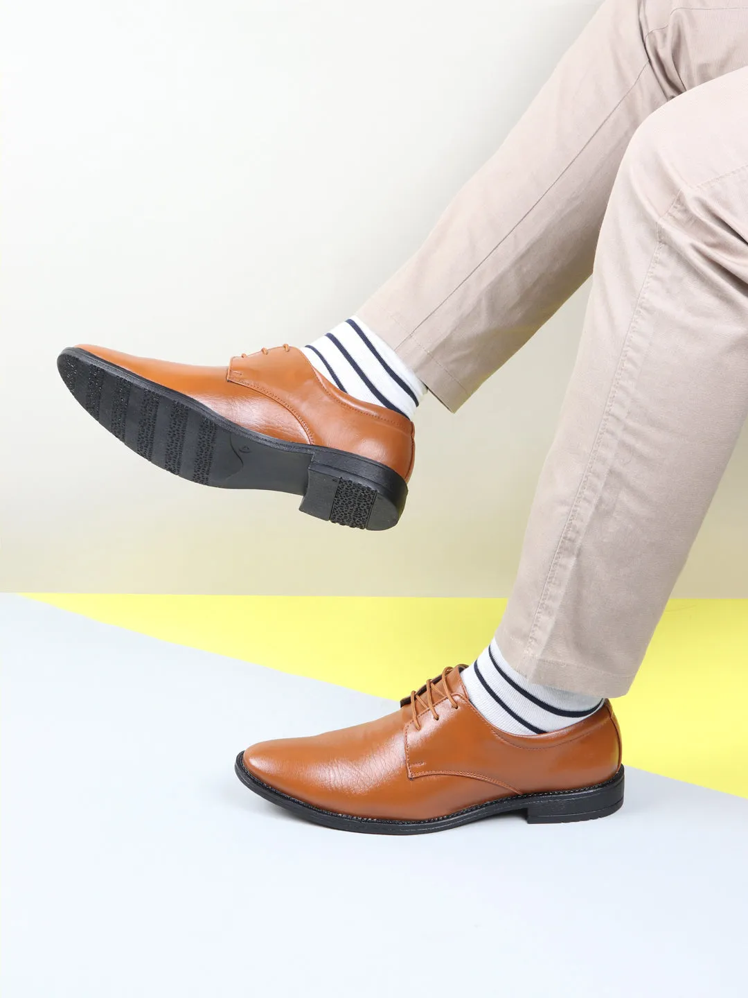 Men Tan Formal Office Work Lace Up Derby Shoes