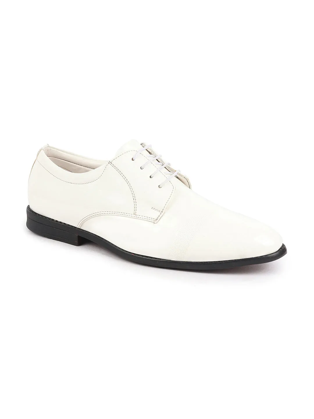 Men White Patent Leather Party Formal Textured Strip Lace Up Shoes