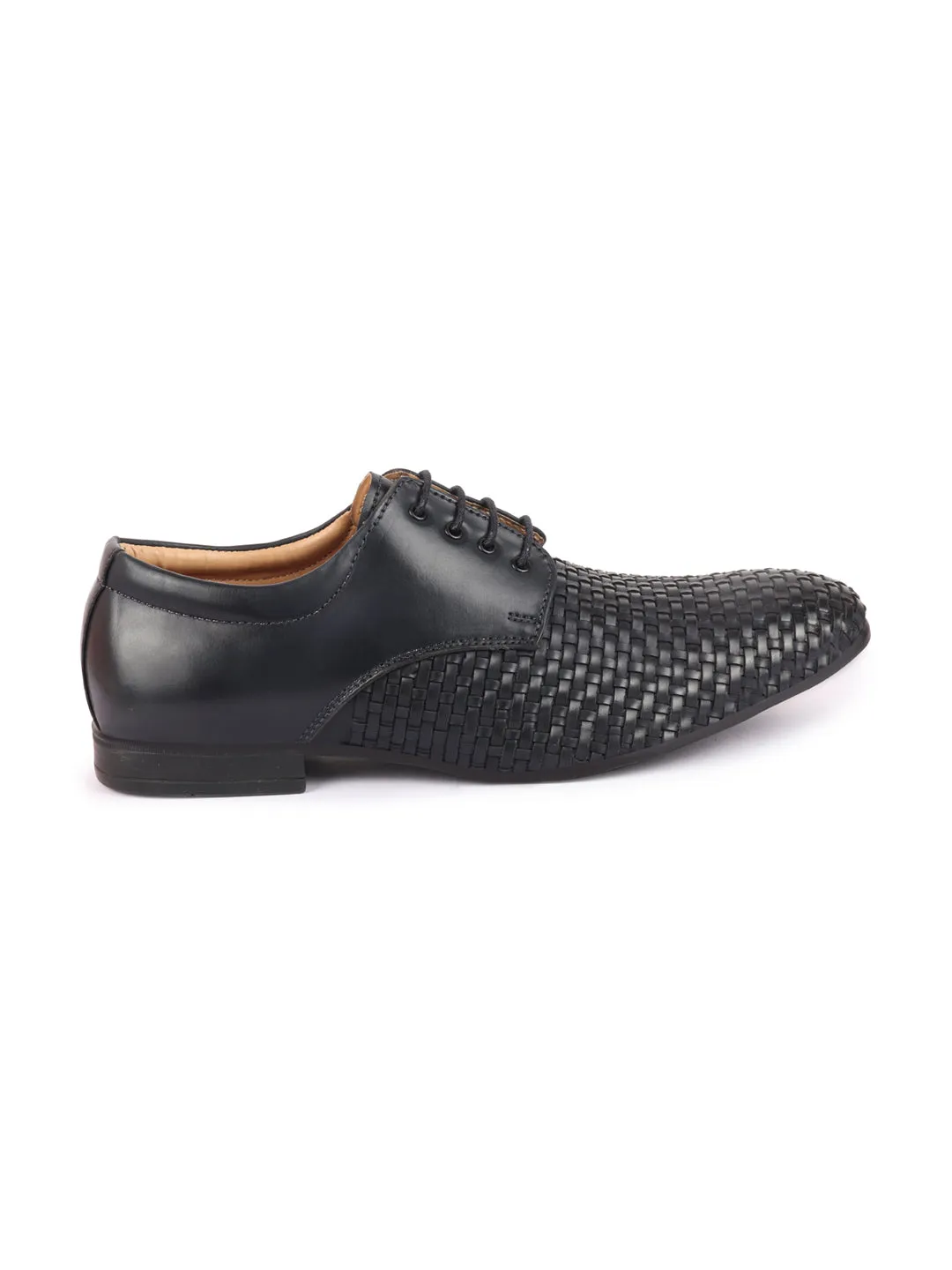 Men Navy Blue Knit Design Formal/Office Lace Up Shoes