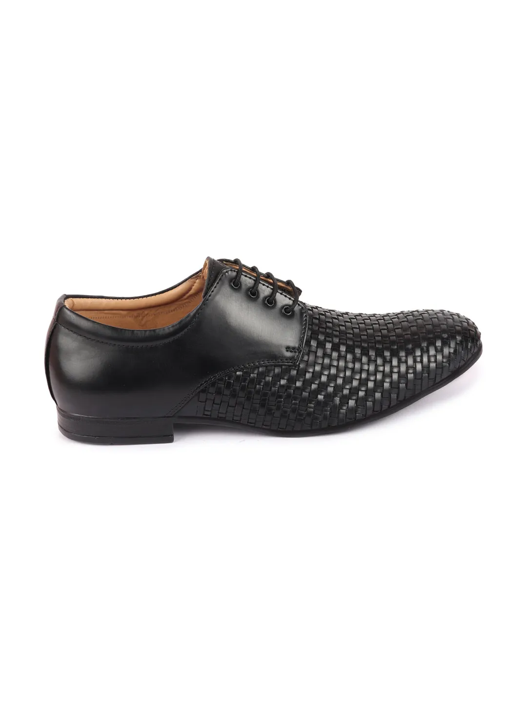 Men Black Knit Design Formal/Office Lace Up Shoes