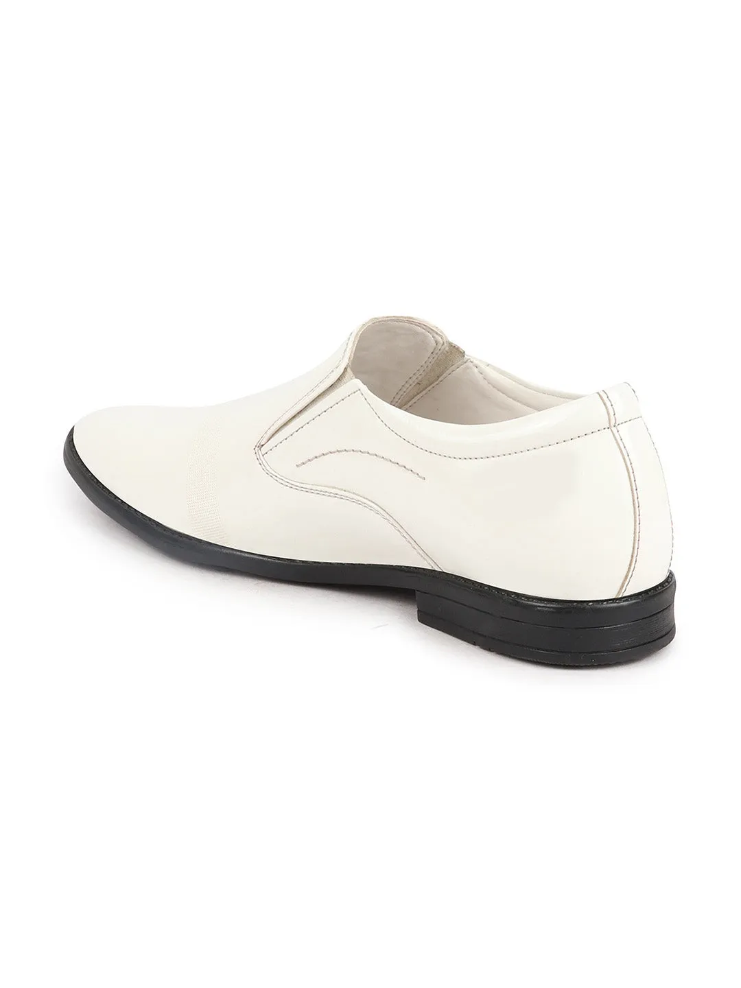 Men White Patent Leather Party Formal Textured Strip Slip On Shoes