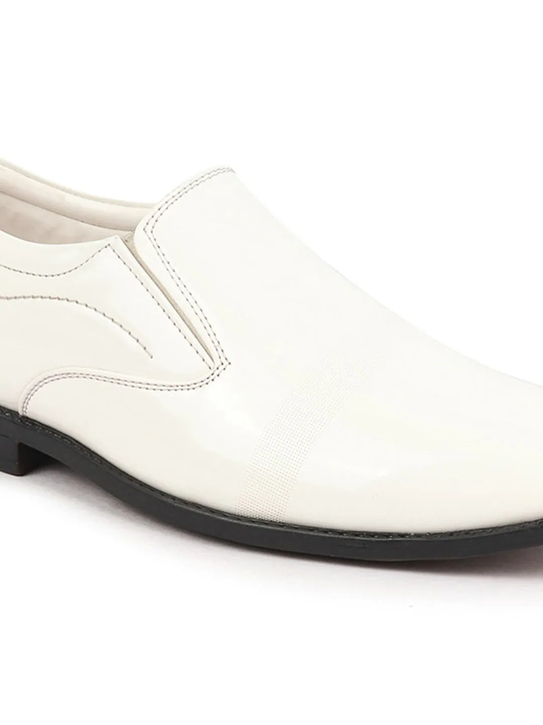 Men White Patent Leather Party Formal Textured Strip Slip On Shoes