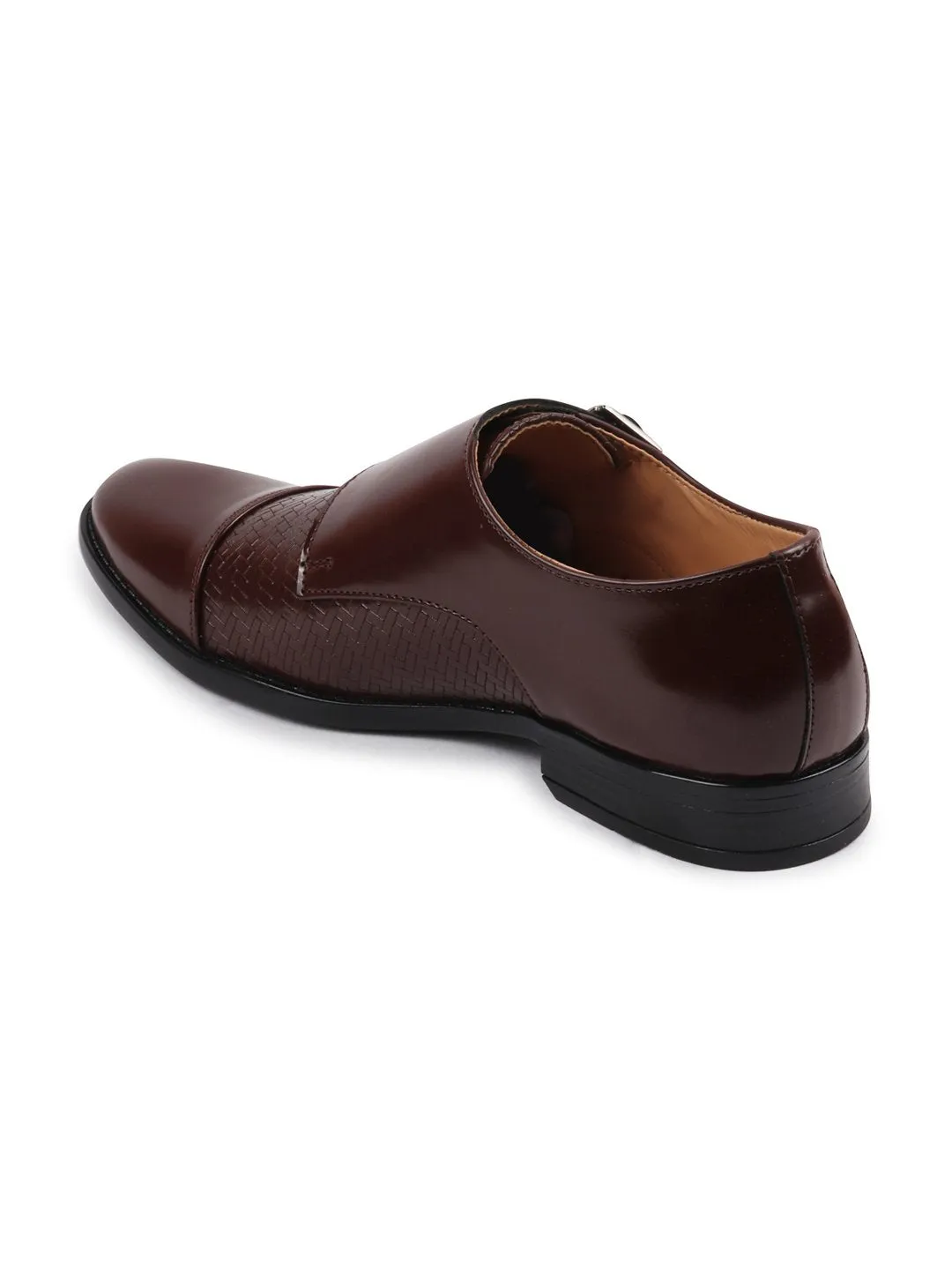 Men Brown Monk Double Strap Party Wear Wedding Shoes with TPR Welted Sole