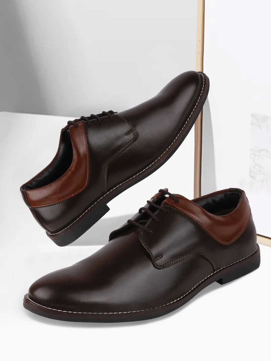 Men Brown Formal Lace-Up Oxford Shoes