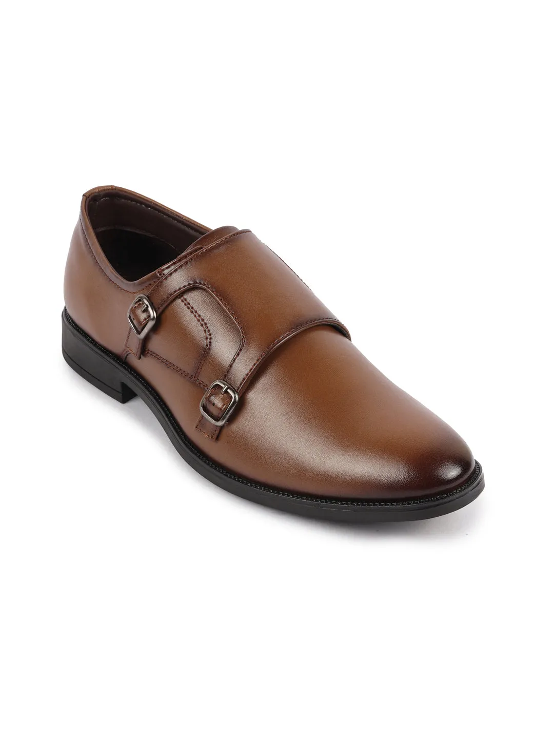 Men Tan Formal Wedding Party Double Monk Strap Shoes