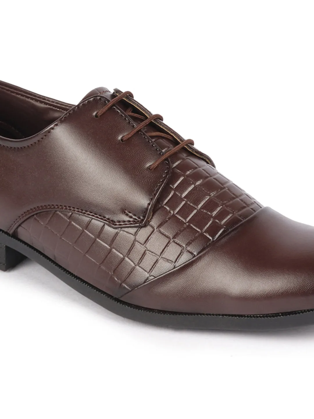 Men Brown Party Formal Office Comfort Embossed Design Lace Up Shoes