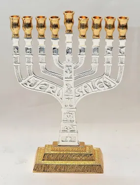 Menorah (Hanukiah) Gold & Silver Plated from Holy Land Jerusalem H/24 x W/17 cm