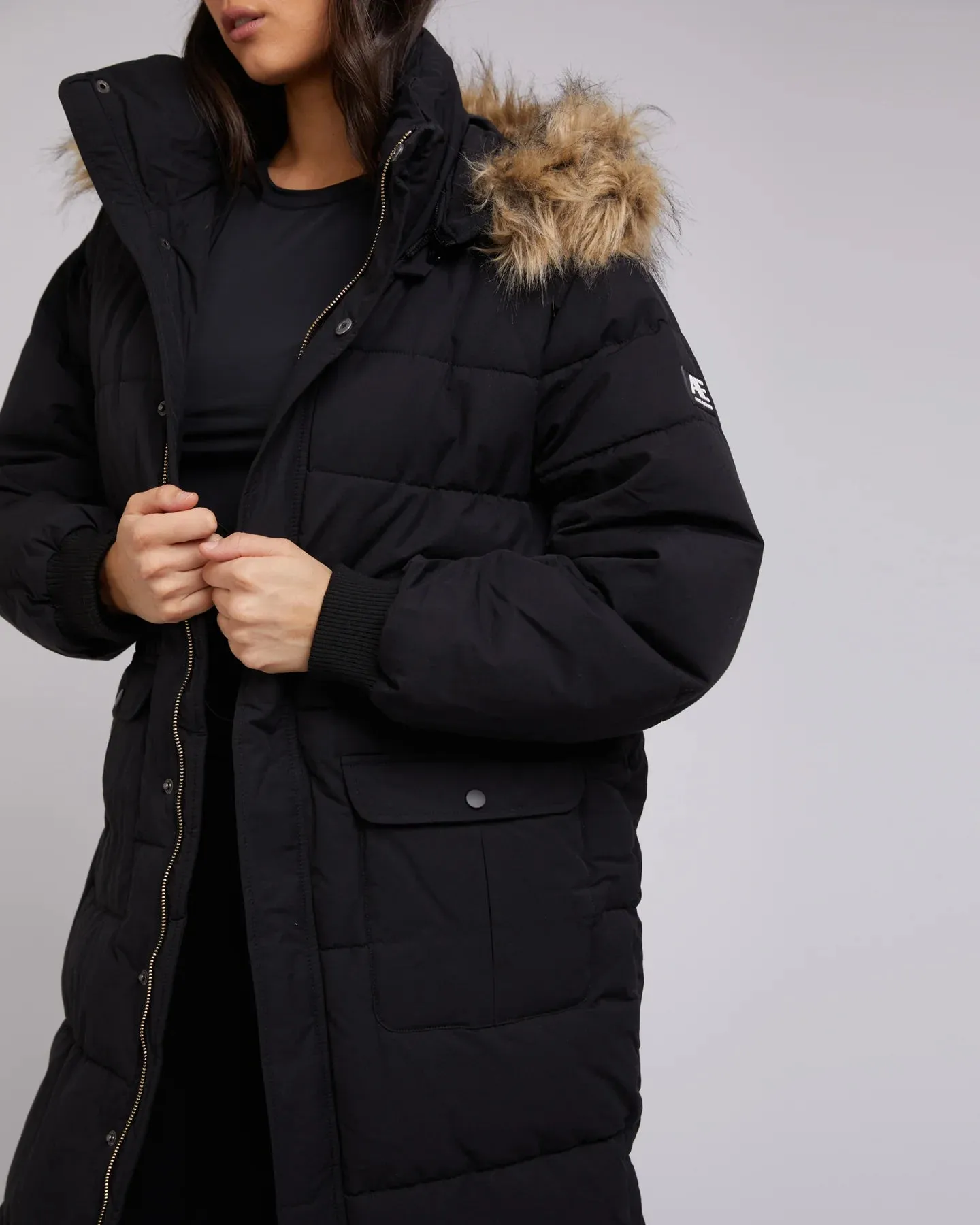 Active Fur Longline Puffer Black