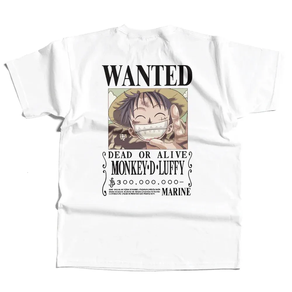 One Piece Luffy Anime Printed T-Shirt Pure Cotton Clothing Tops Tee Large Size