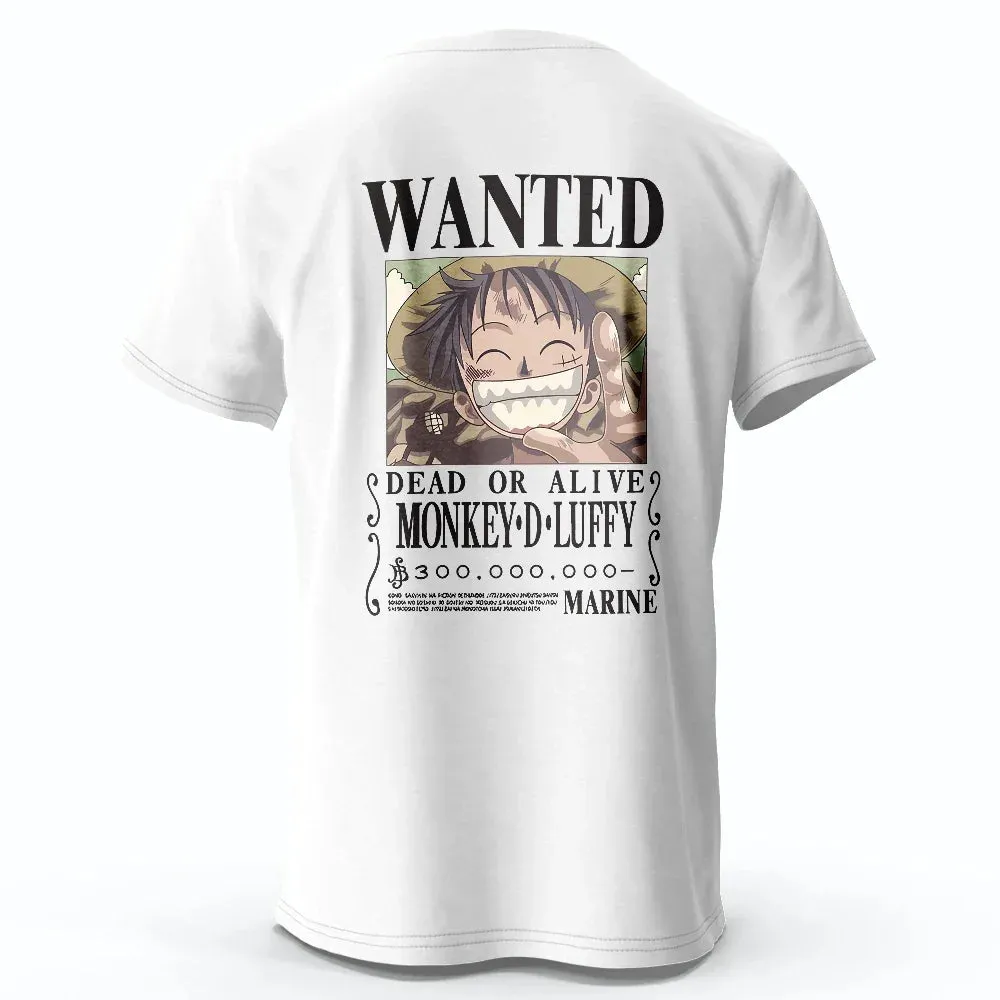 One Piece Luffy Anime Printed T-Shirt Pure Cotton Clothing Tops Tee Large Size