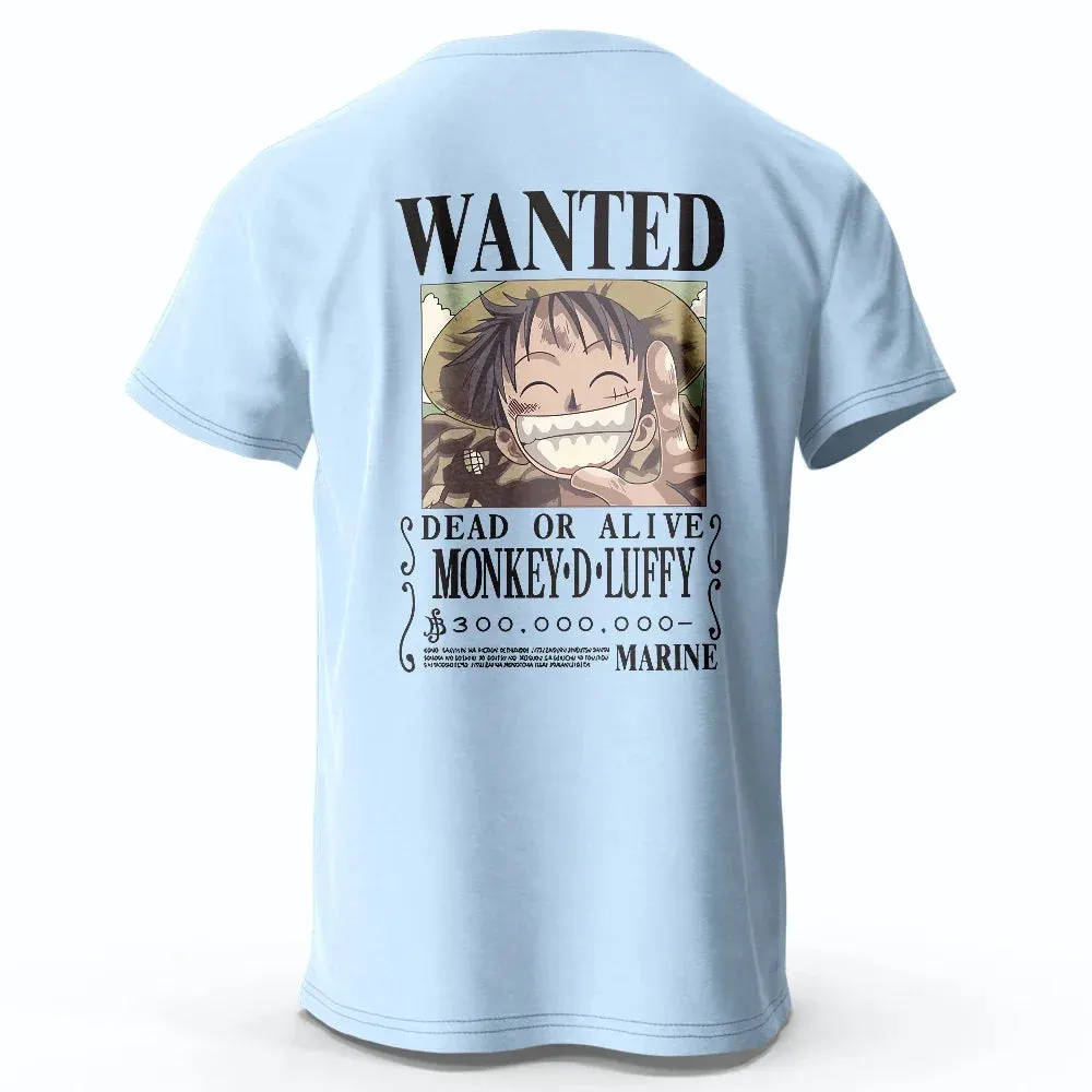 One Piece Luffy Anime Printed T-Shirt Pure Cotton Clothing Tops Tee Large Size