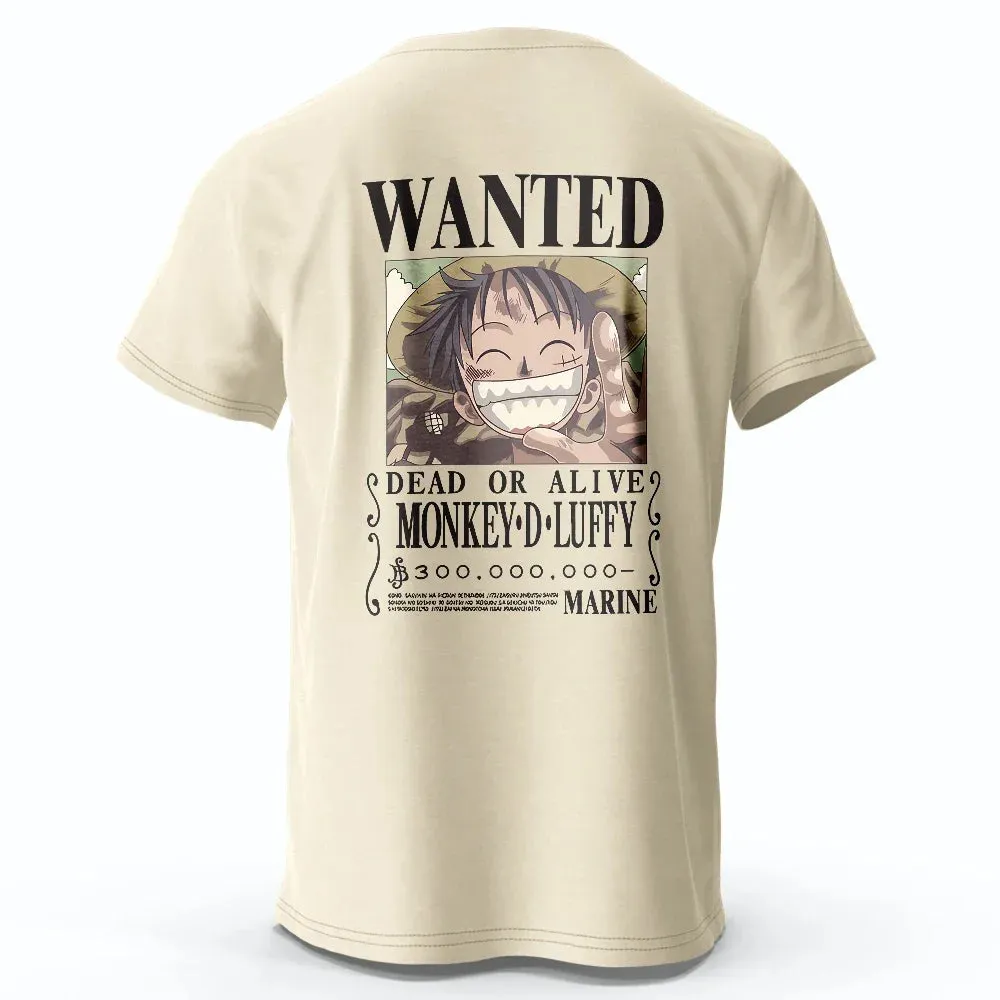 One Piece Luffy Anime Printed T-Shirt Pure Cotton Clothing Tops Tee Large Size