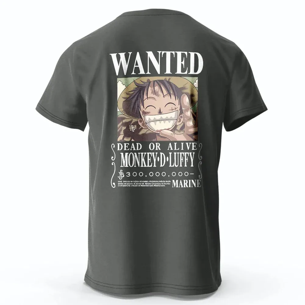 One Piece Luffy Anime Printed T-Shirt Pure Cotton Clothing Tops Tee Large Size