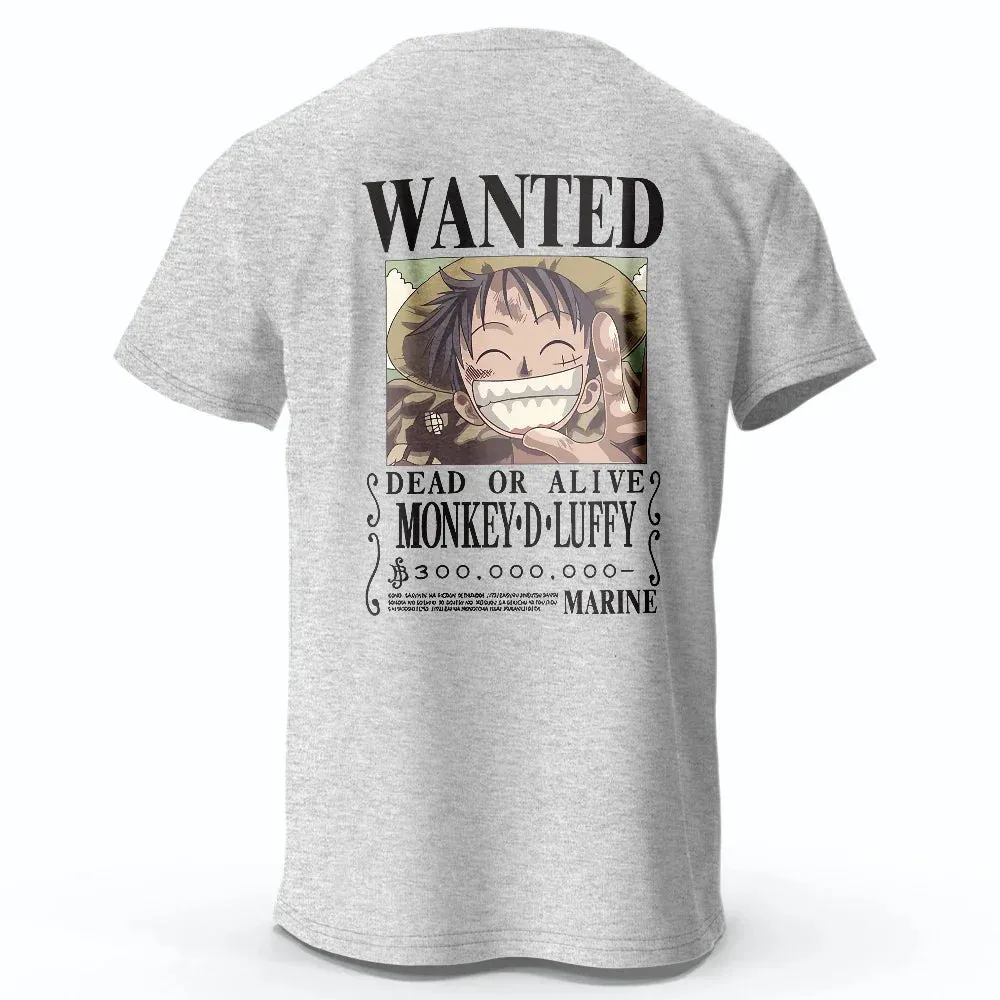 One Piece Luffy Anime Printed T-Shirt Pure Cotton Clothing Tops Tee Large Size